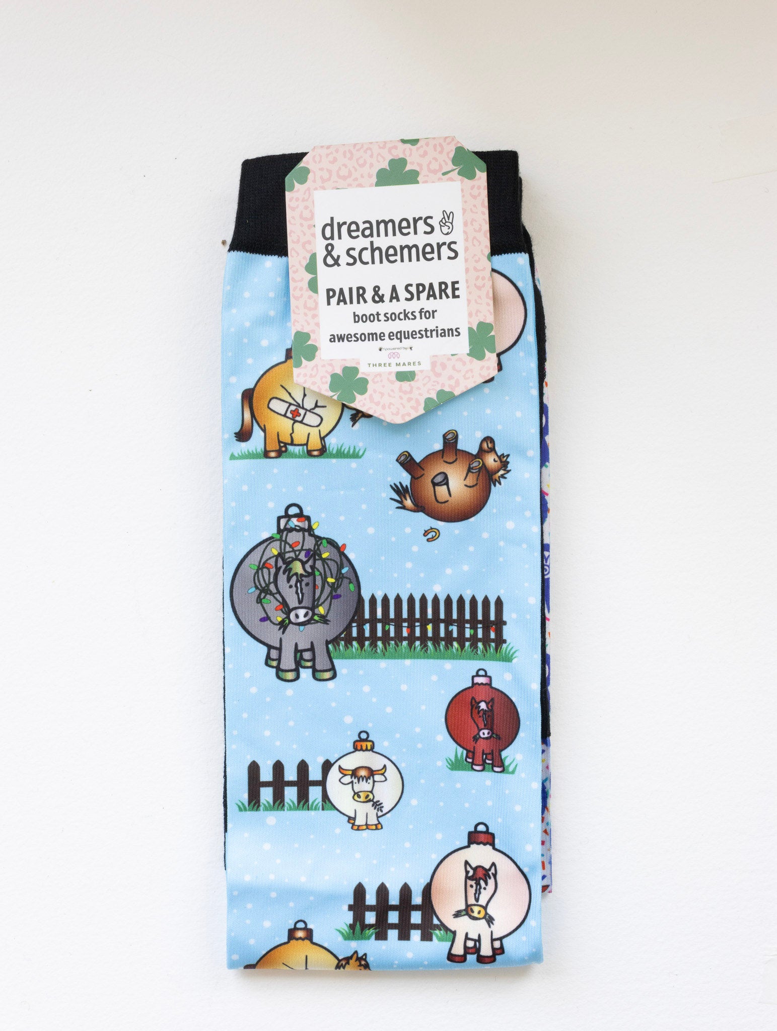 Pasture Ornaments Pair & a Spare equestrian boot socks in their header card, by Dreamers & Schemers