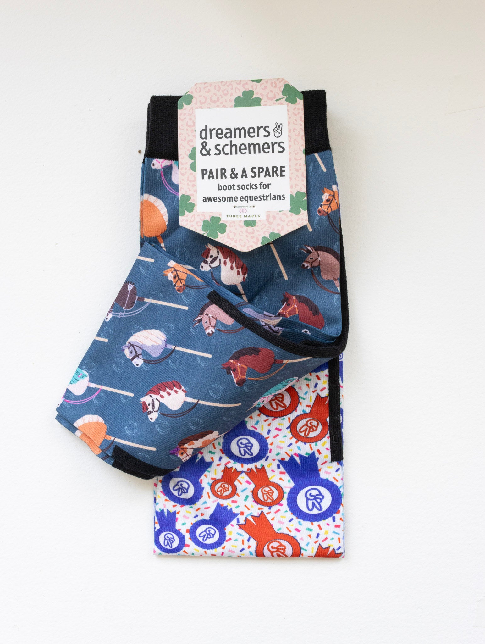It's Not a Hobby boot socks shown folded with the included spare sock and printed cuff detail