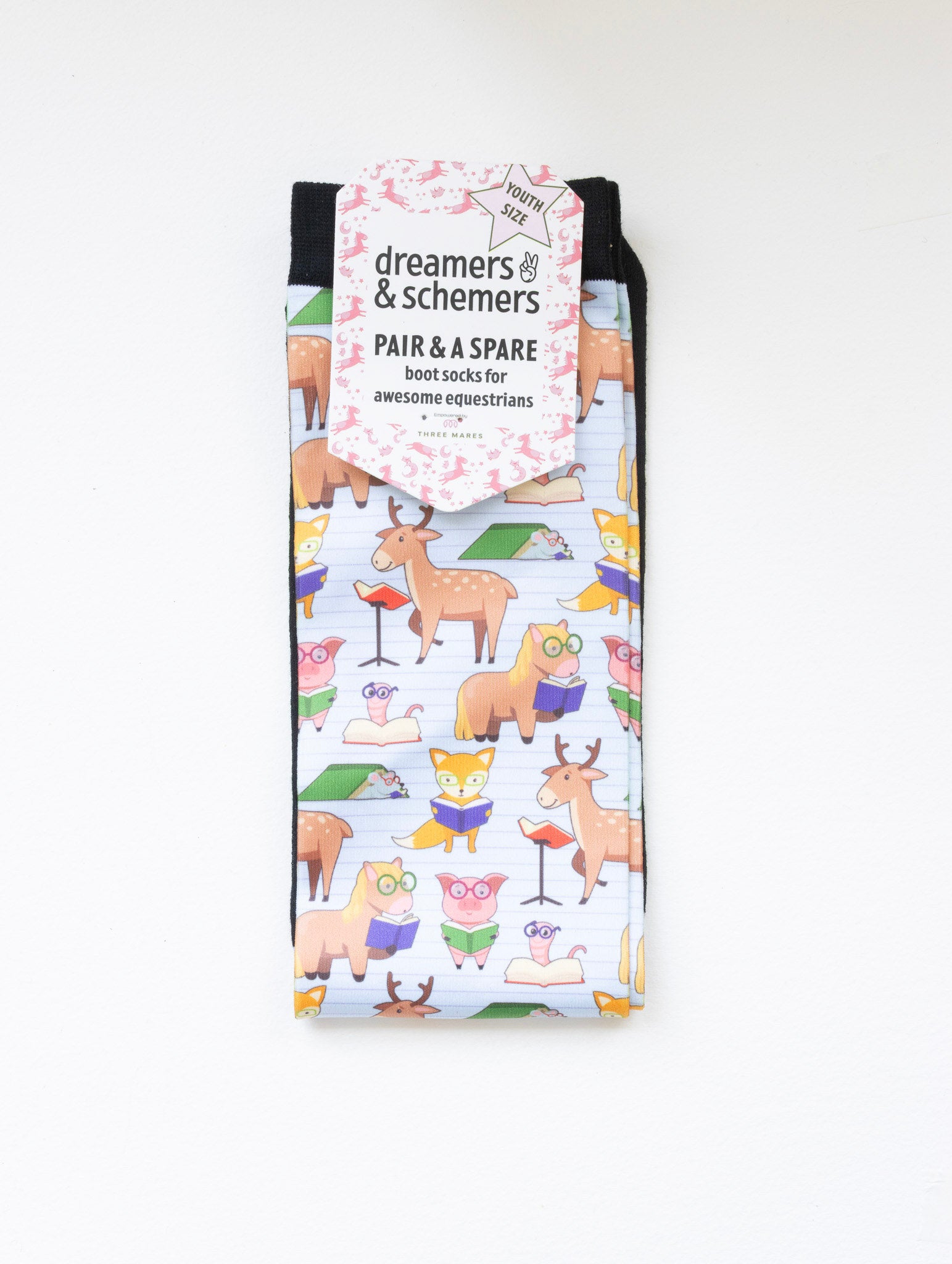 Bookworm Youth Pair & a Spare riding boot socks for young equestrians, by Dreamers & Schemers