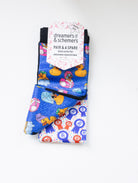 Rub A Dub Duck youth boot socks shown folded with the included spare sock and patterned cuff