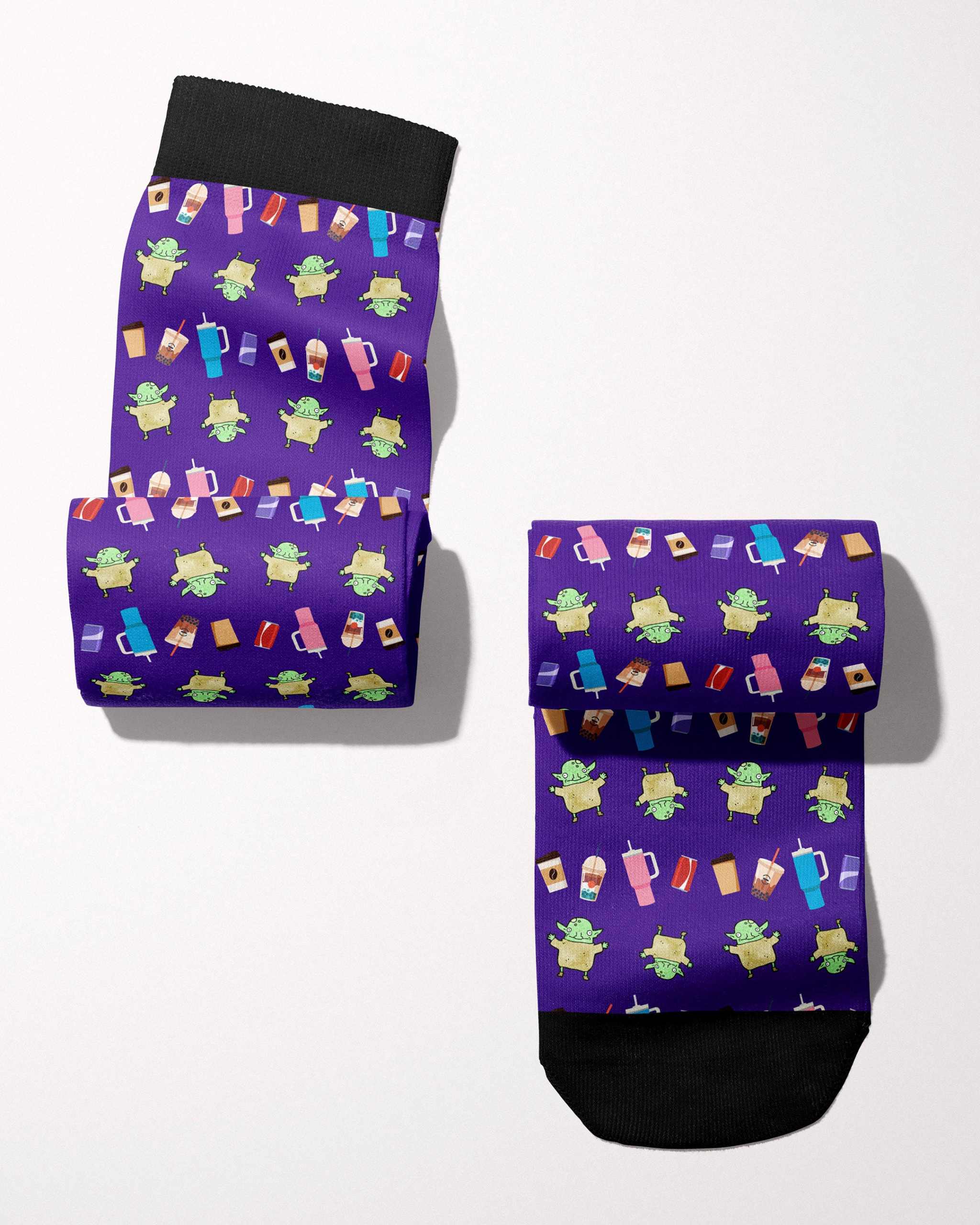 Beverage Goblin Socks secret limited edition boot socks, alternate angle, by Dreamers & Schemers