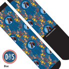 Custom boot socks featuring personalized blue ribbon and winner design
