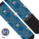 Custom blue ribbon boot socks with paw print design personalized with your photo