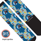 Custom blue ribbon and winner themed Dreamers & Schemers boot socks with personalized photo design