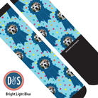 Custom blue ribbon boot socks with personalized animal photo design