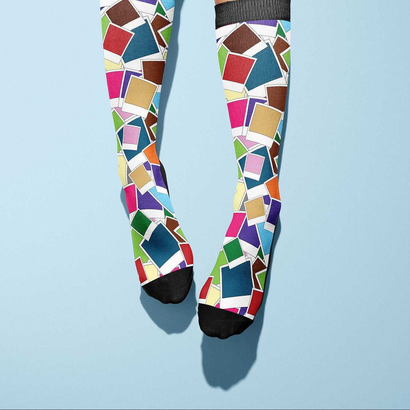 Limited edition colorful boot socks with geometric square patterns made in the USA