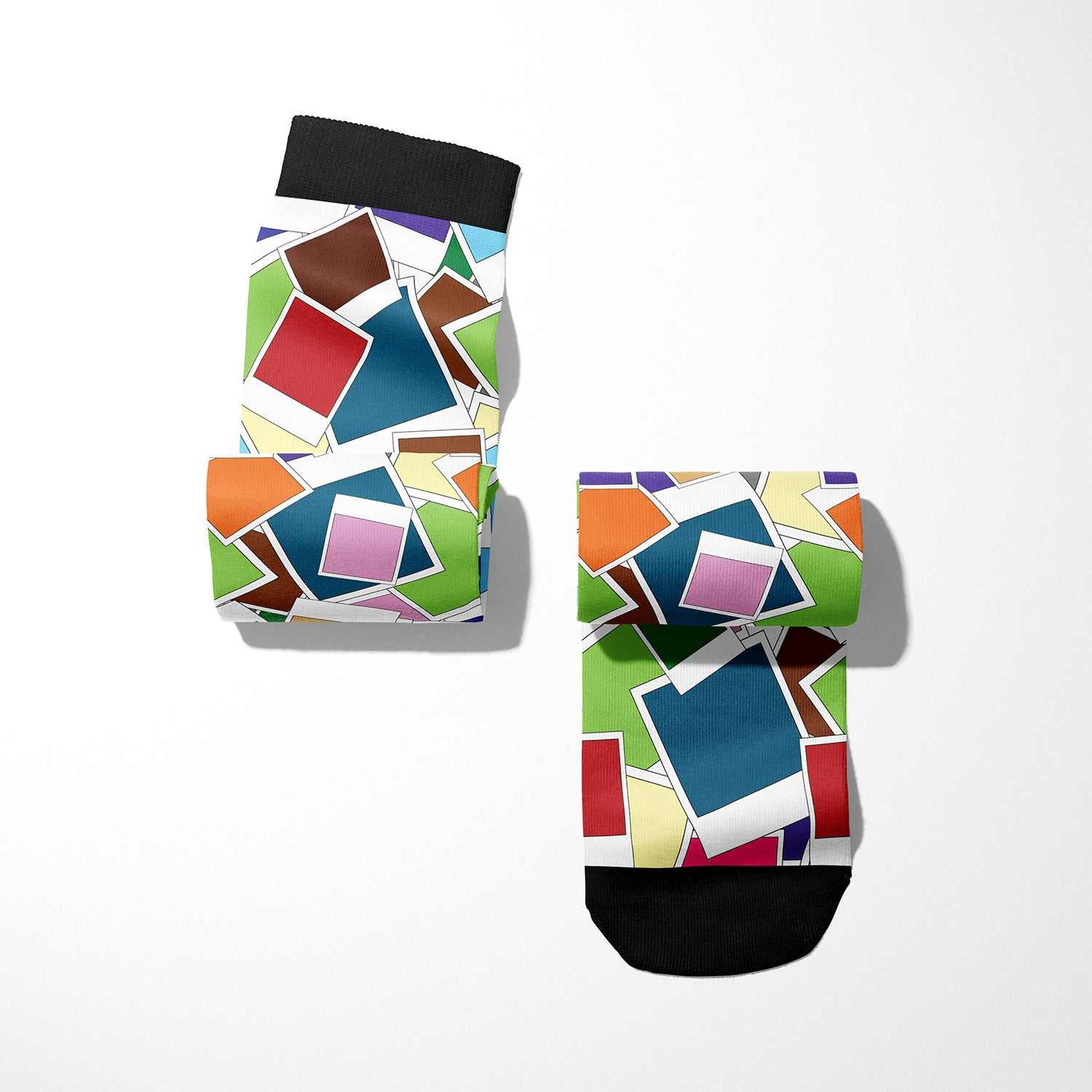 Limited edition colorful boot socks with geometric print and black accents
