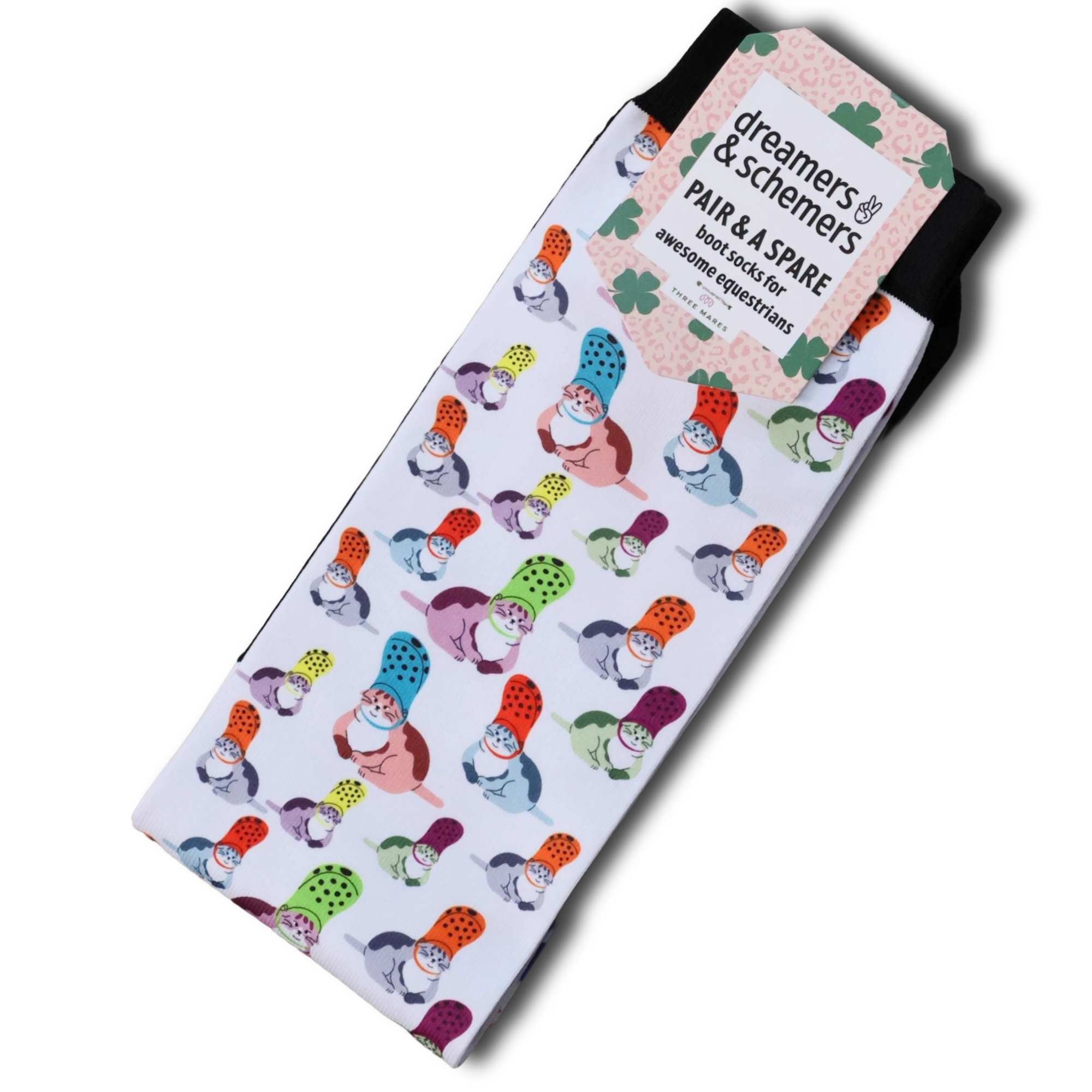 Croc Cat Pair & a Spare equestrian boot socks with crocodile cat mashup in Light Blue, by Dreamers & Schemers