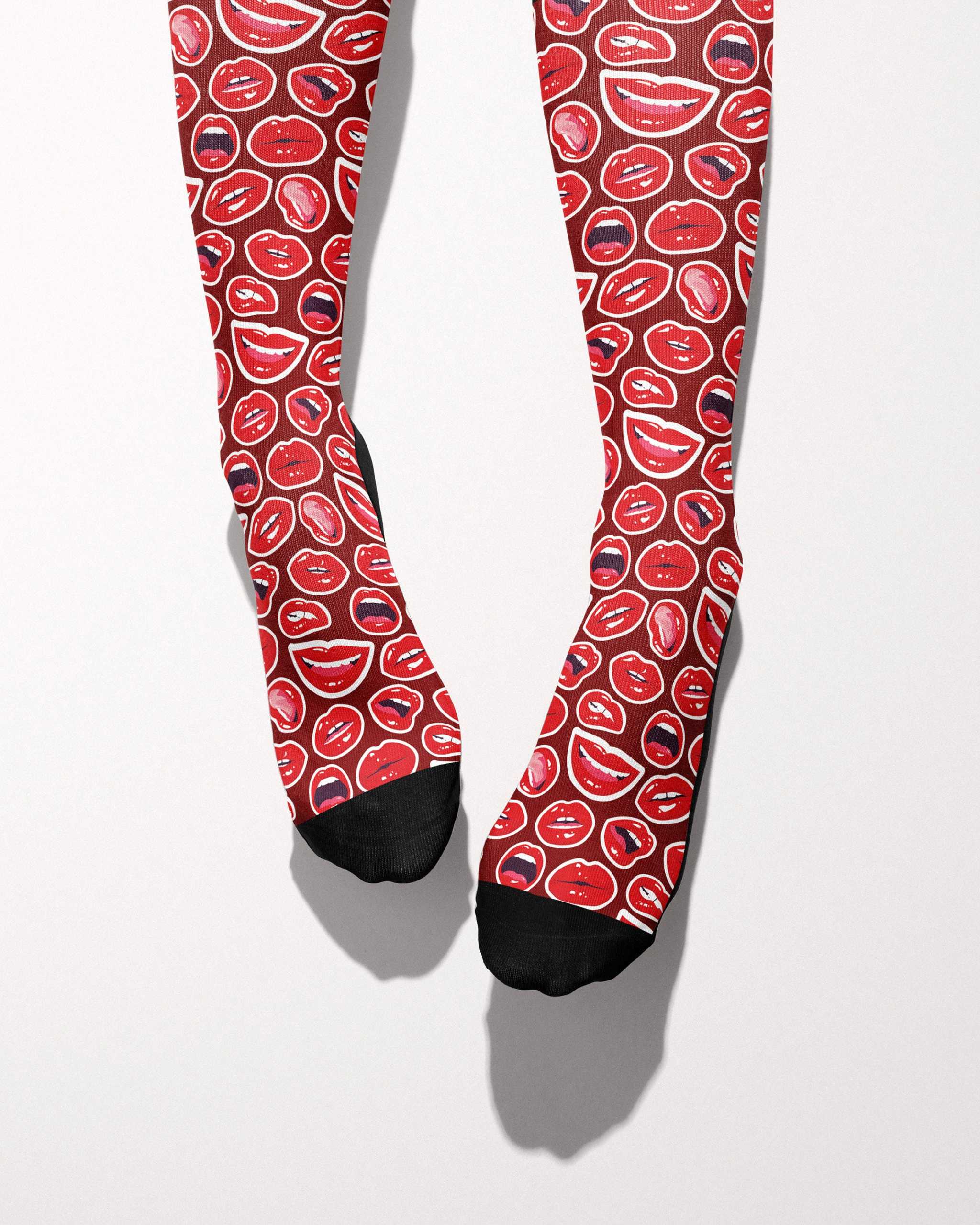 Do Not Give Me Lip secret limited edition boot socks with lipstick lips sassy in blue, by Dreamers & Schemers