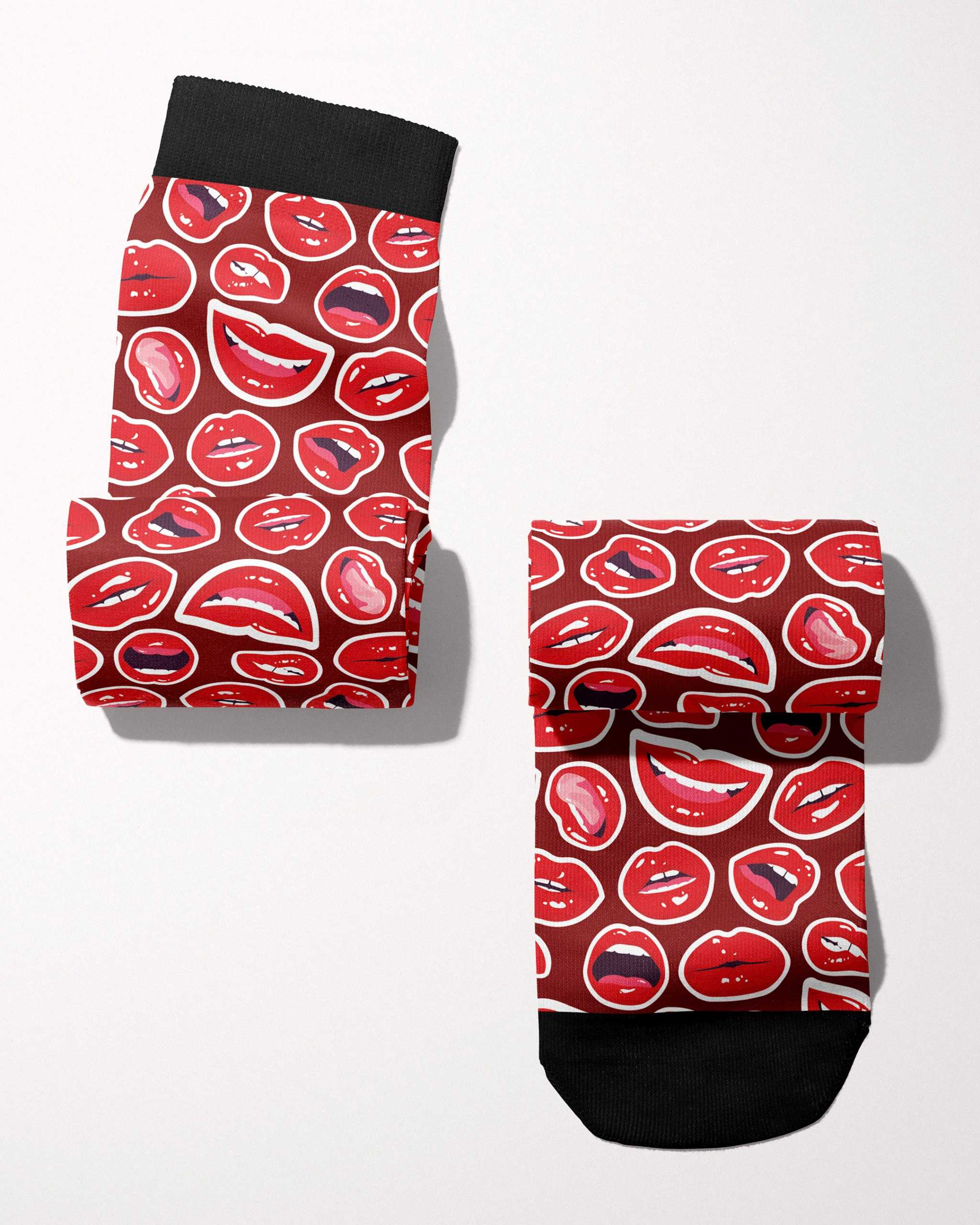 Do Not Give Me Lip secret limited edition boot socks featuring lipstick lips sassy, alternate angle, by Dreamers & Schemers