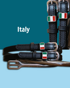 Black leather Italy flag spur straps with stainless steel buckle and custom charm by ManeJane