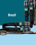 Black leather Brazil flag Spur Straps with stainless steel buckle and custom charm
