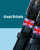 Black leather Great Britain flag spur straps with stainless steel buckle and custom charm