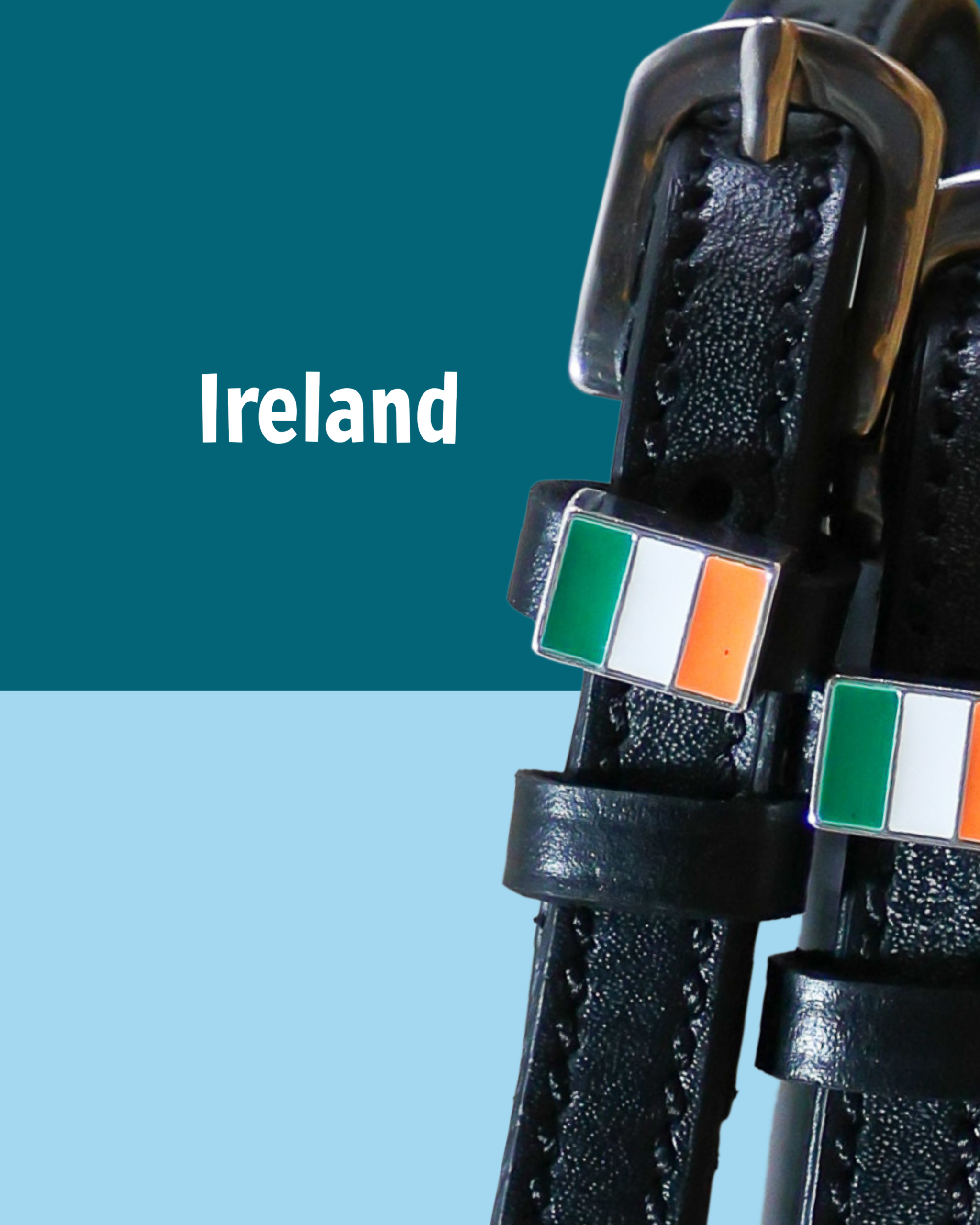 Black leather Irish Spur Straps with stainless steel buckle and custom charm