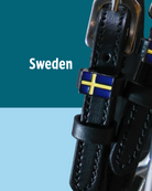 Black leather Swedish flag spur straps with stainless steel buckle and custom charm