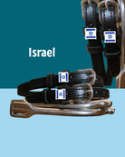 Black leather Israel flag spur straps with stainless steel buckle and custom charm