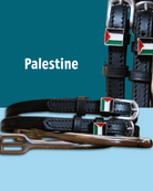 Black leather Palestine flag spur straps with stainless steel buckle and custom charm