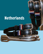 Black leather Spur Straps with stainless steel buckle and custom charm by ManeJane