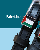 Black leather spur straps with stainless steel buckle and custom charm