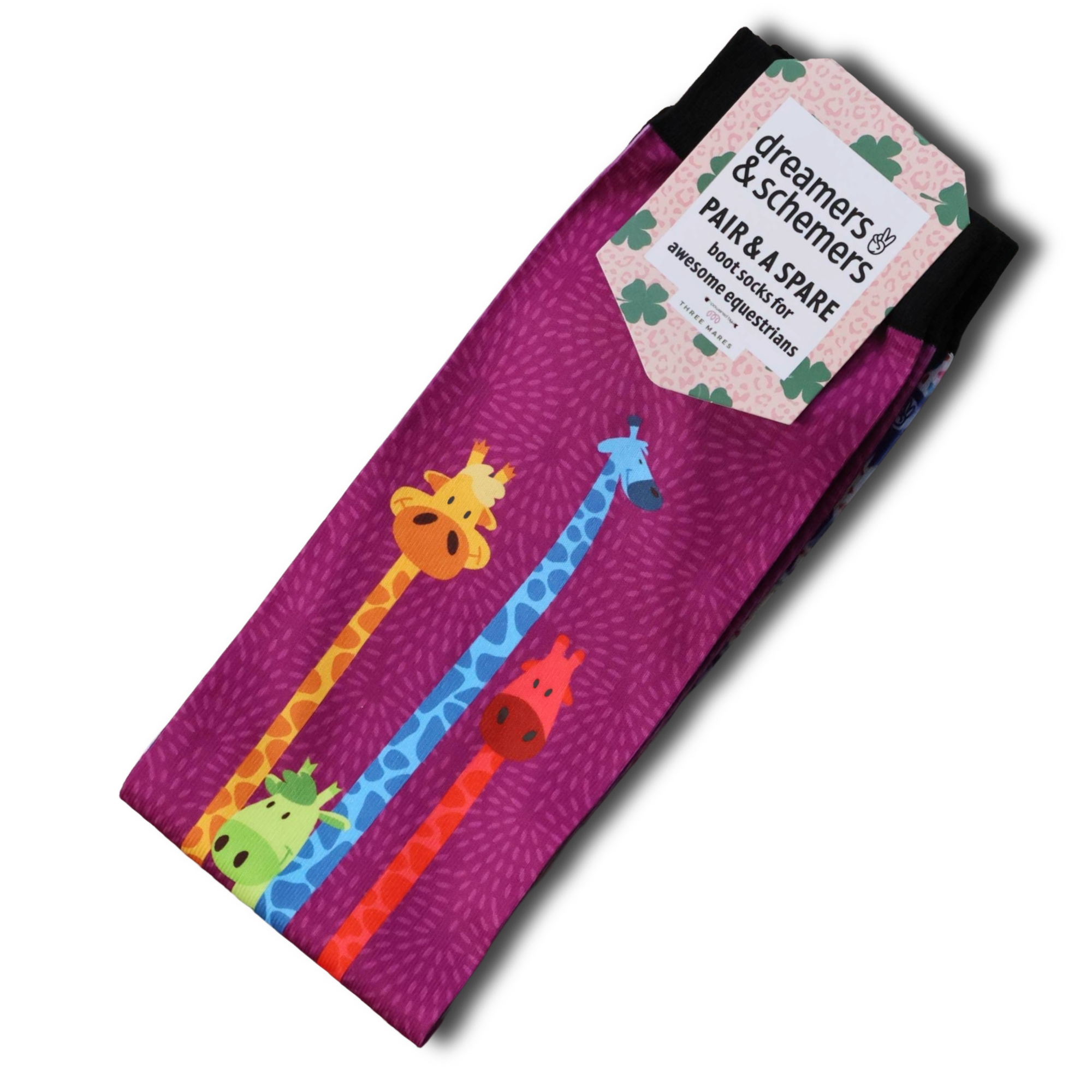 Giraffe Attack Youth black top boot socks with spare sock offer in pack of three