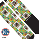 Custom green boot socks with horse photo and award ribbon pattern by Dreamers & Schemers