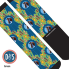 Custom blue ribbon and winner-themed boot socks featuring personalized photo design