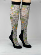 Limited edition Outlander boot socks with unique potion-themed design, made in the USA, crafted from cotton blend, one size fits most