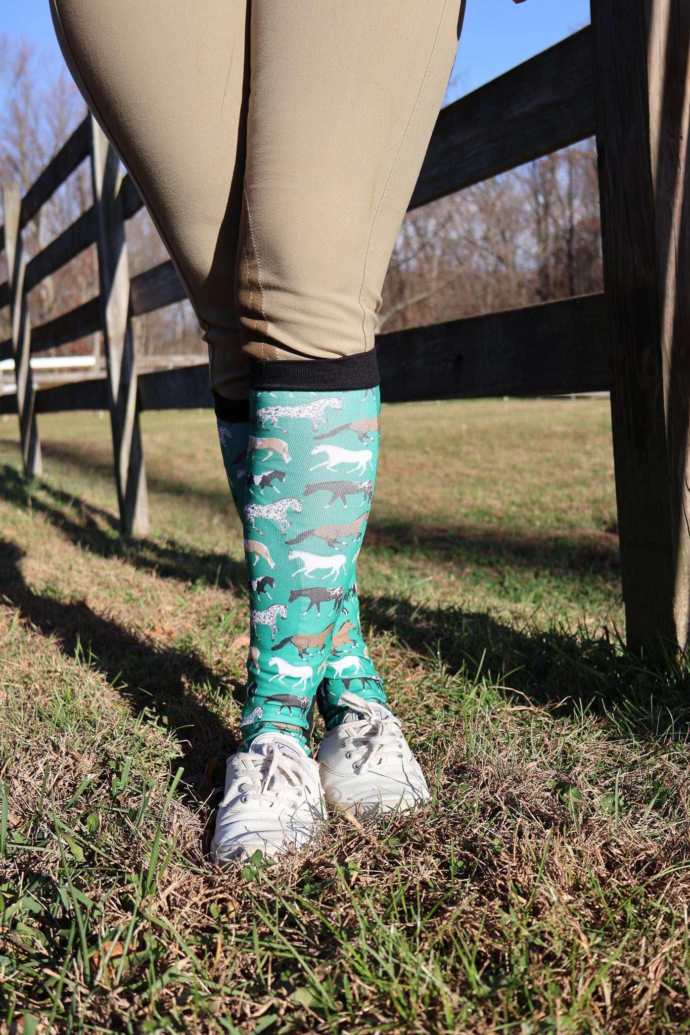 Limited Edition Pony Island green boot socks with white pony pattern