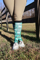 Limited Edition Pony Island green boot socks with white pony pattern
