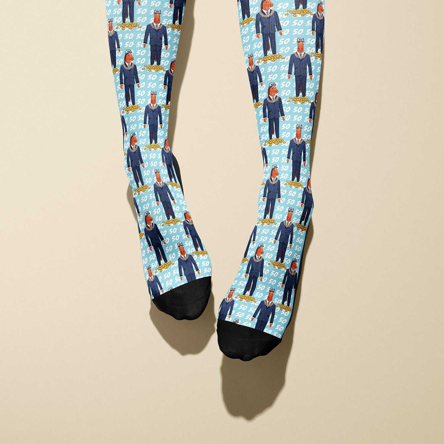 Limited edition boot socks with unique printed design, soft, stretchy, made in USA