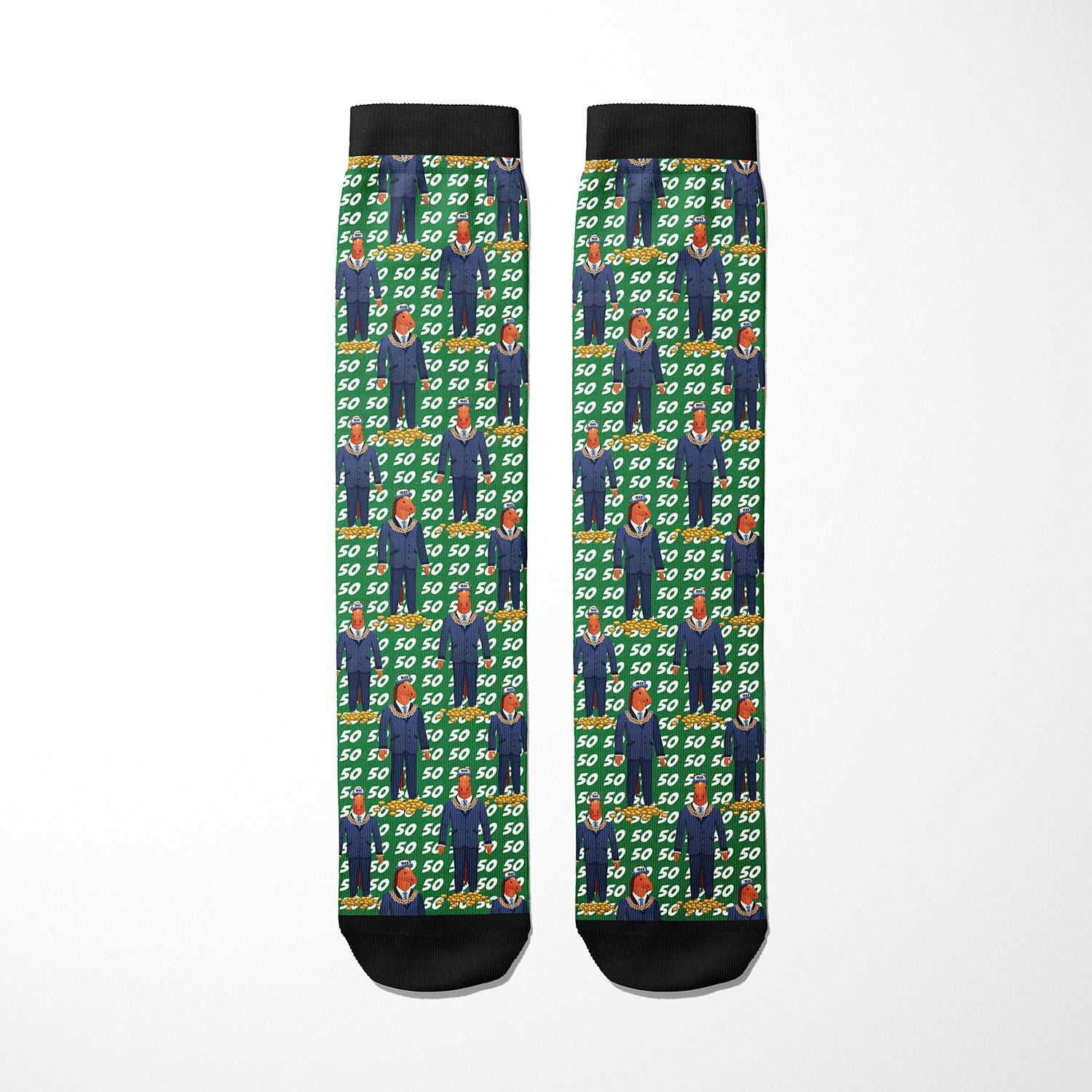 Limited edition colorful boot socks with 50 cent and microphone pattern, made in USA, soft and stretchy materials