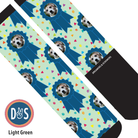 Custom blue ribbon boot socks featuring personalized photo design