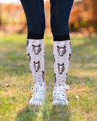 Blue Horseshoes custom photo equestrian boot socks, by Dreamers & Schemers