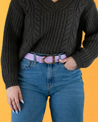 Chocolate/Lavender Reversible Leather Belt Strap
