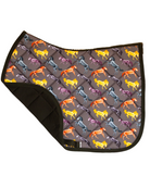 The Pony Island Horse Skeletons saddle pad folded back to show the breathable mesh underside and quilted lining