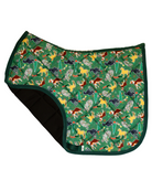 The Naughty List saddle pad folded back to show the breathable mesh underside and quilted lining