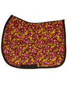 Ready to Play patterned saddle pad, full top view of the print and contrast binding, by Dreamers & Schemers