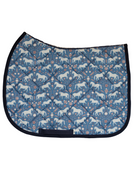 The Pony Island Peppermint Ponies patterned saddle pad, full top view of the print and contrast binding, by Dreamers & Schemers