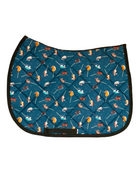 It's Not a Hobby patterned saddle pad, full top view of the print and contrast binding, by Dreamers & Schemers
