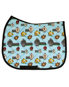 Pasture Ornaments patterned saddle pad, full top view of the print and contrast binding, by Dreamers & Schemers