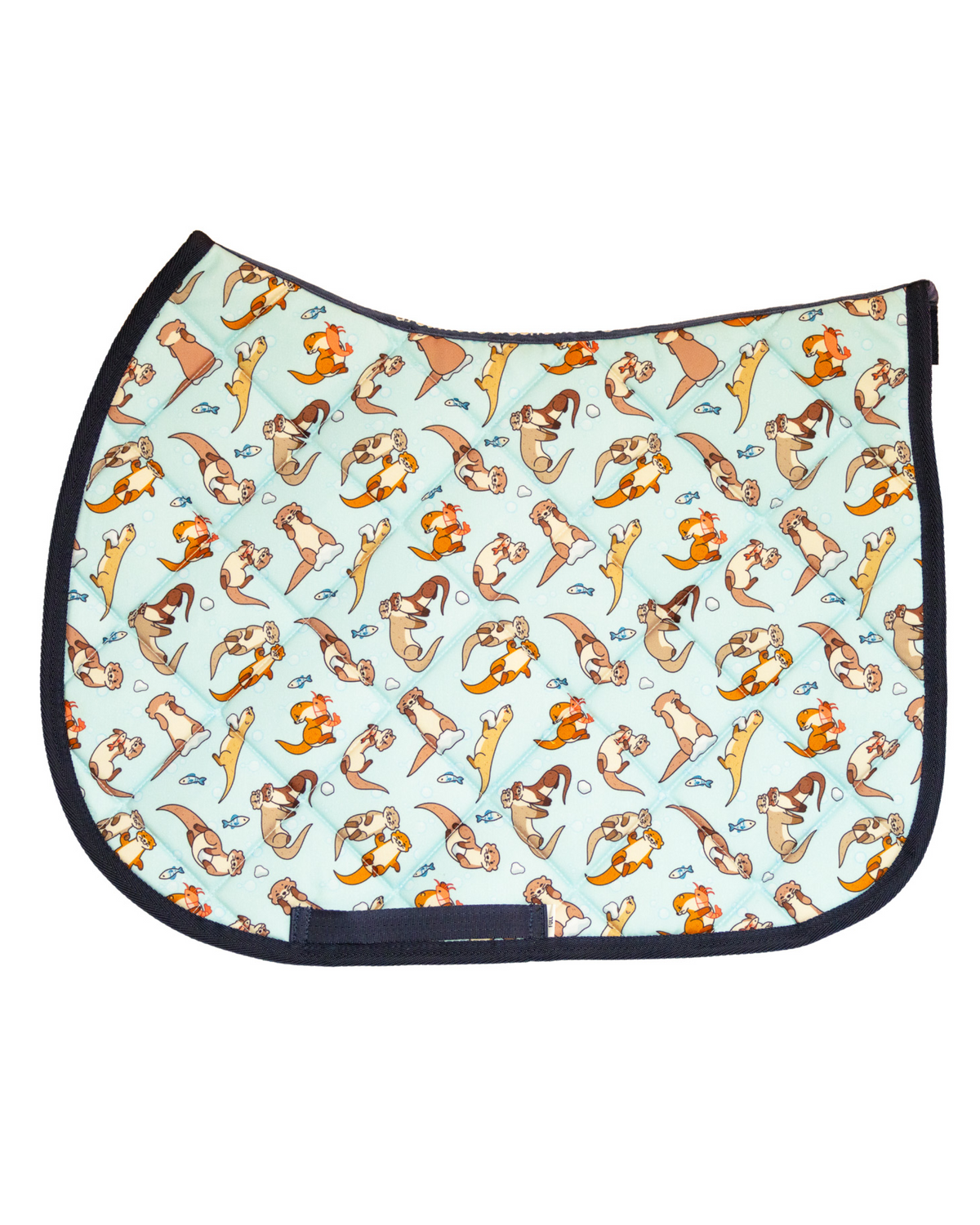 Otter-ly Adorable patterned saddle pad, full top view of the print and contrast binding, by Dreamers & Schemers