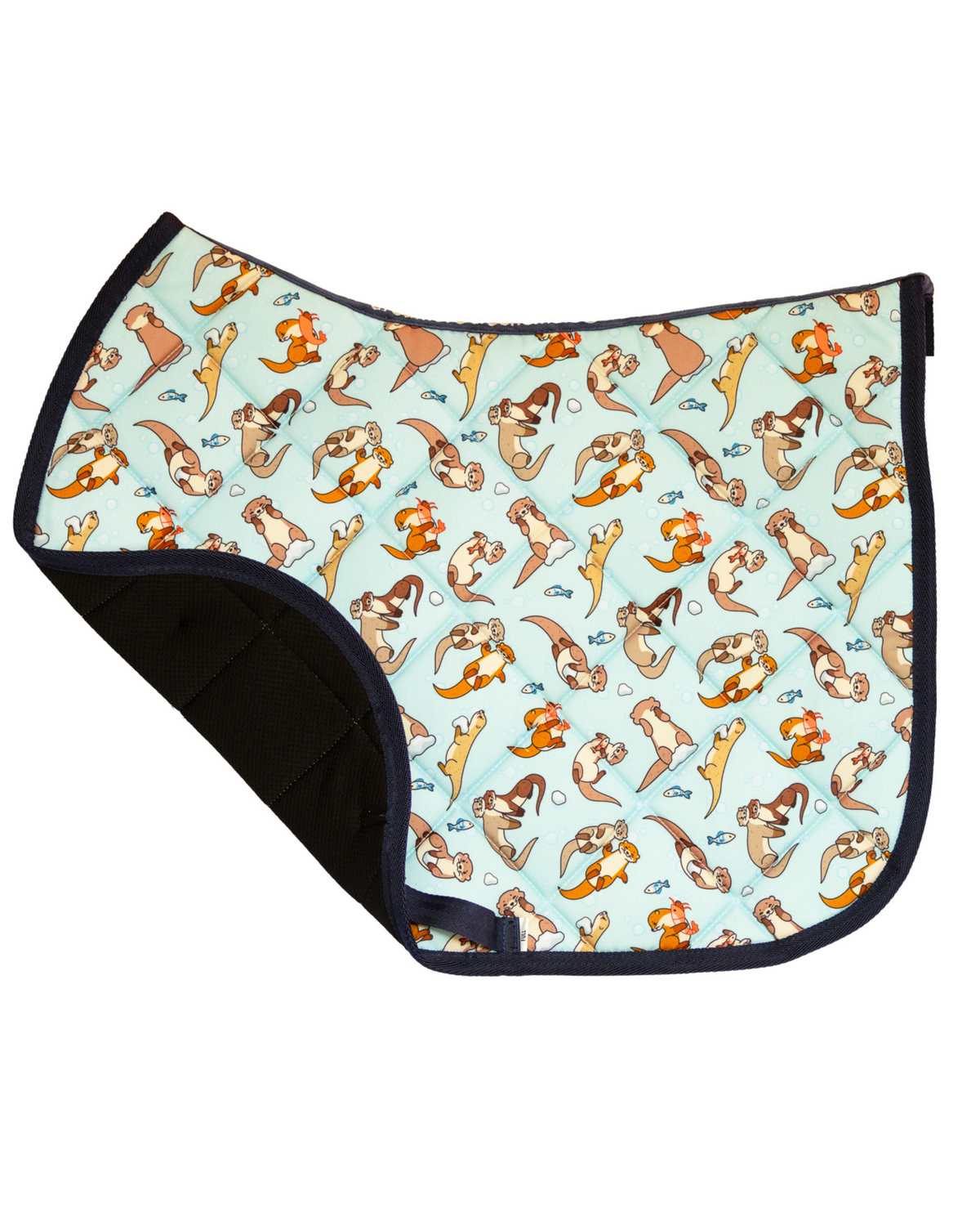 Otter-ly Adorable saddle pad folded back to show the breathable mesh underside and quilted lining