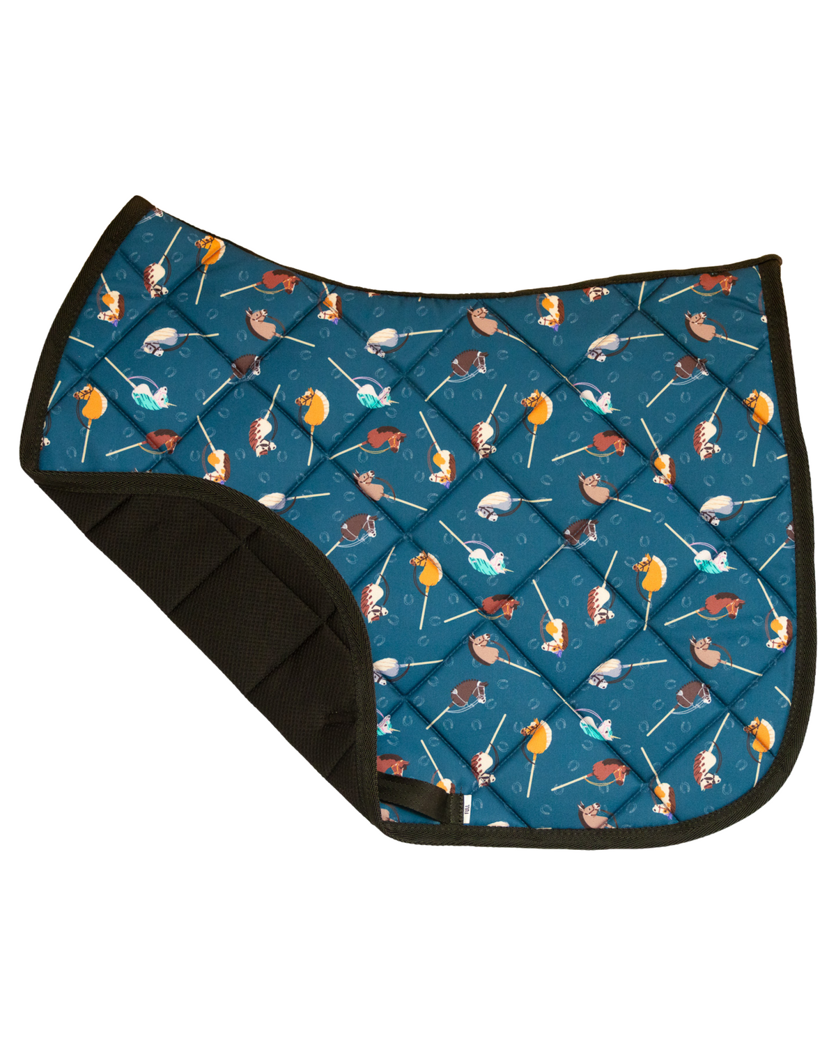 It's Not a Hobby saddle pad folded back to show the breathable mesh underside and quilted lining