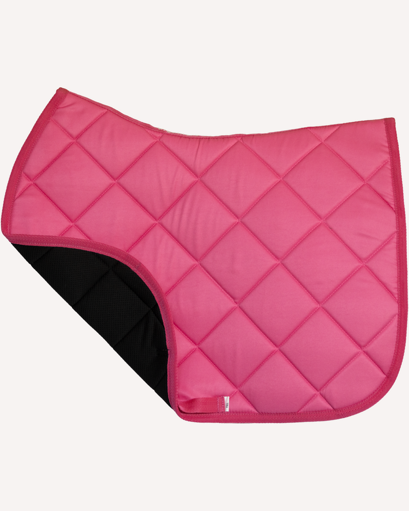 Pink saddle pad, close-up of the hot pink quilting and matching binding