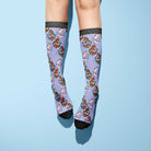 Pisces zodiac boot socks with colorful horse pattern and black toe and cuff, one size fits most