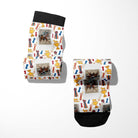 Custom boot socks with horse and trophy pattern featuring personalized photo, made of cotton blend