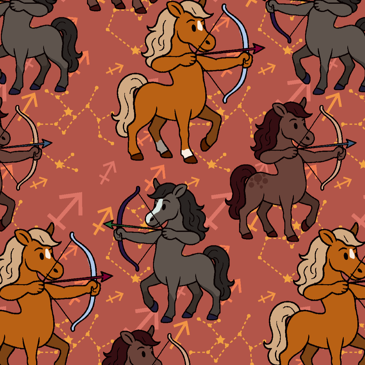 Sagittarius zodiac pattern boot socks with archery horse design on rust background
