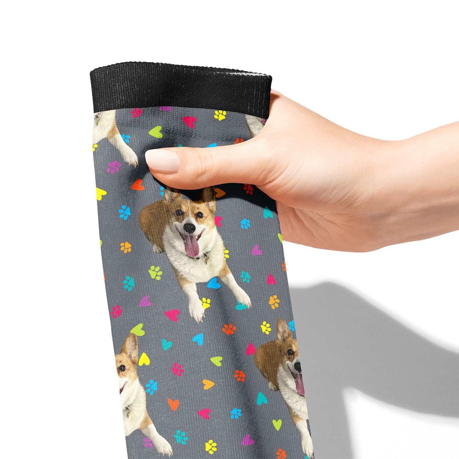 custom boot socks with colorful paw prints and dog design handcrafted in the USA