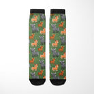 Limited edition Taurus zodiac boot socks with colorful bull patterns on green background, made in USA, one size fits most