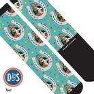 Custom socks with horseshoes and paw print design, personalized with favorite photos